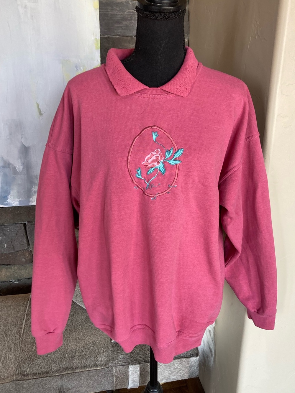 Vintage Northern Reflections Grannycore Preppy Rose Collared Sweatshirt
